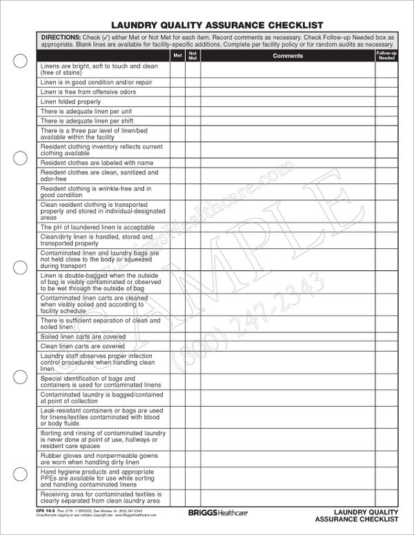 Laundry Quality Assurance Checklist